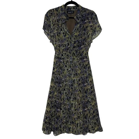 Jones New York Size 14 Retro Snakeskin Chiffon Dress Button Front Tie Waist - Picture 1 of 12